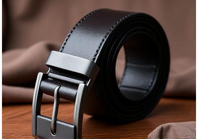 Premium Italian leather belt with a finely crafted, understated buckle on a dark wood surface.